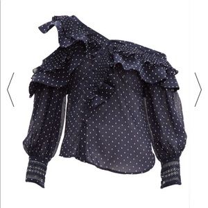 Self portrait navy blue chiffon off the shoulder